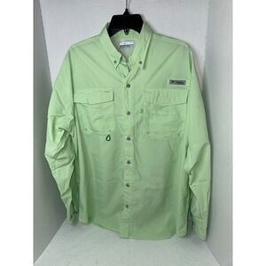 Columbia Mens Long Sleeve Button Up Fishing Shirt Vented Back M Green